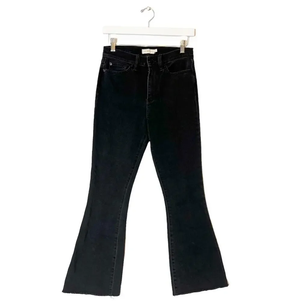 Tory Burch Wade frayed‎ flare jeans stone washed black sz 26